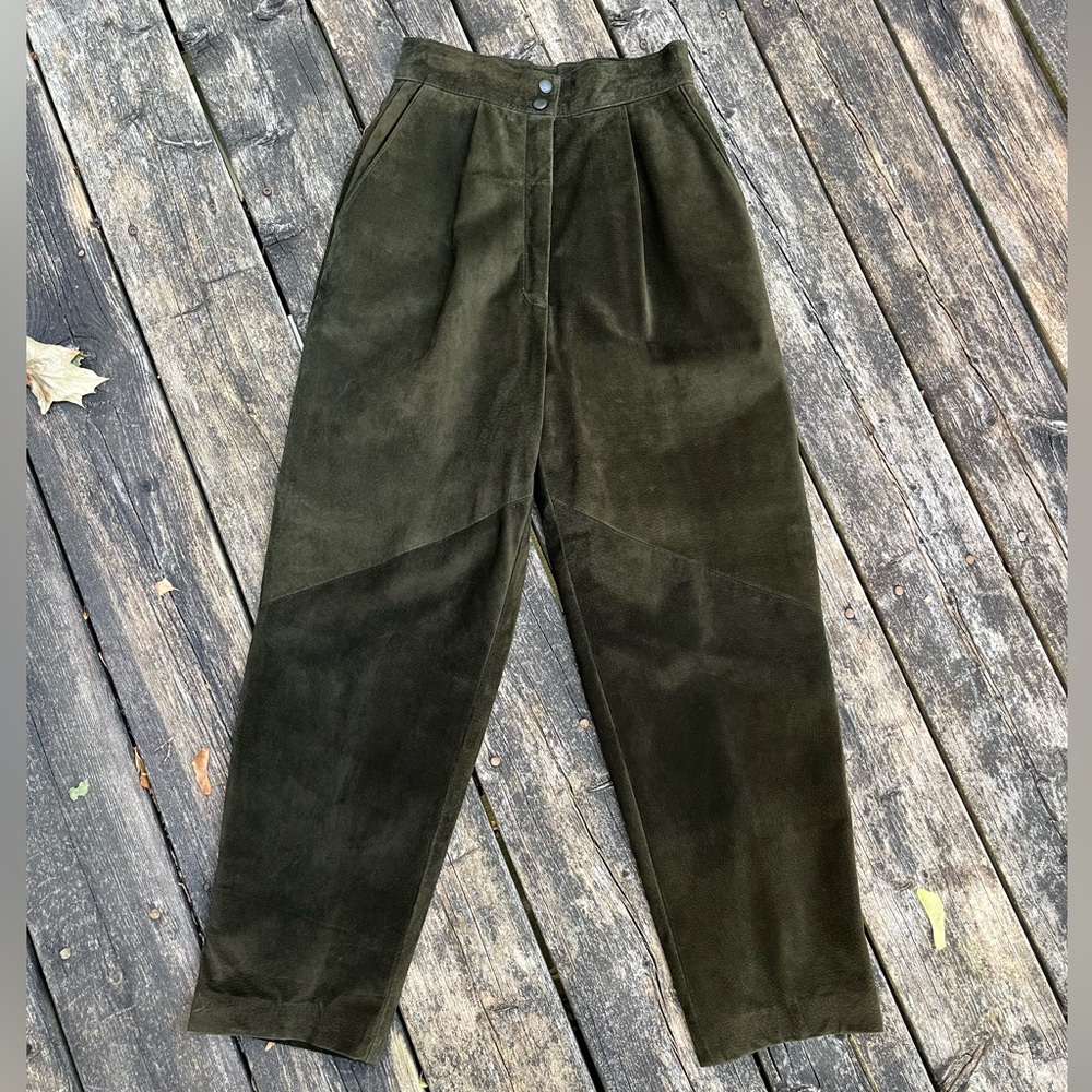 Vintage Danier Olive Suede High-Waist Trousers | Made in Canada | Size 4 - Picture 10 of 11